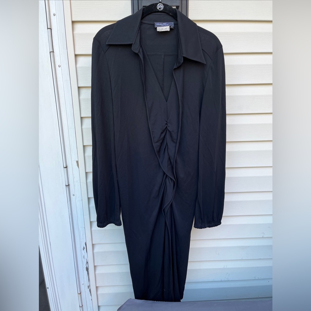 SALVATORE FERRAGAMO LADIES BLACK RUFFLE DRESS-VINTAGE - Picture 1 of 6